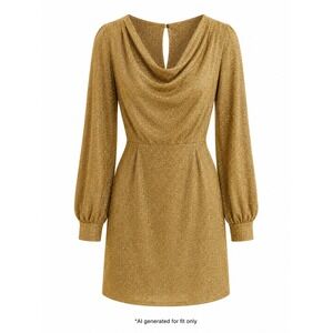 Cider Gold‎ Metallic Lurex Balloon Sleeve Mini Dress Plus Size 2XL